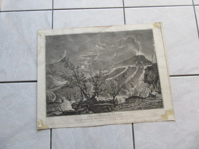 Large Volcano Engraving Italy Seen From Vesuvius In 1754 Naples
