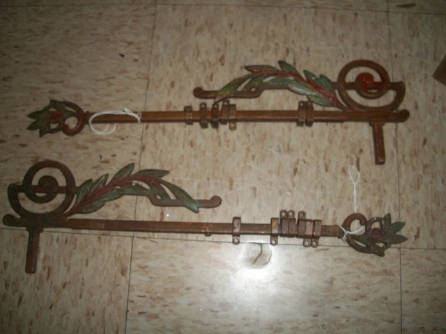 Antique Ornate Art Deco Adjustable Matched Pair Curtain Rods Floral Leaf pattern
