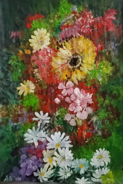 ANDRE DLUHOS Flower Garden Floral Still Life Bloom Original Art Acrylic Painting