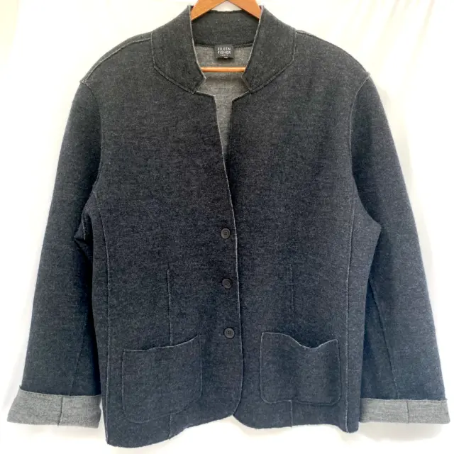 Eileen Fisher Jacket 2X Felted Wool Gray Lightweight Boxey Raw Edges Womens XXL