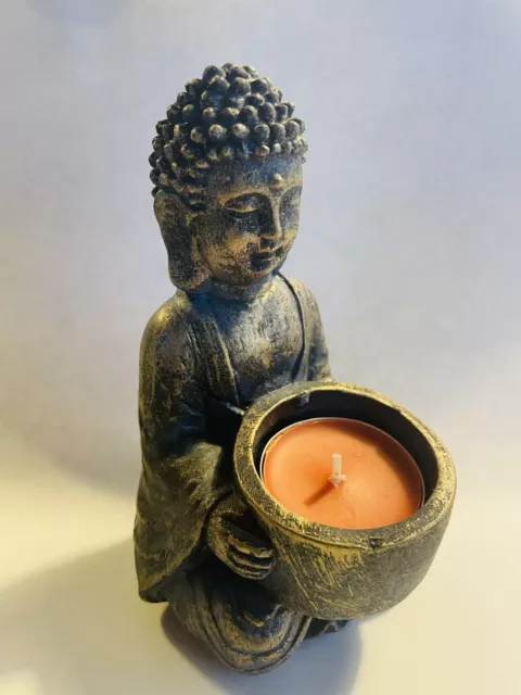 Sitting Meditating  Buddha Statue Figurine Tea Light Yoga Candle Holder