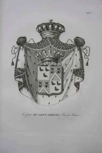 Gravure Blason Heraldique Comte De Saint Priest Armoiries Restauration 1815