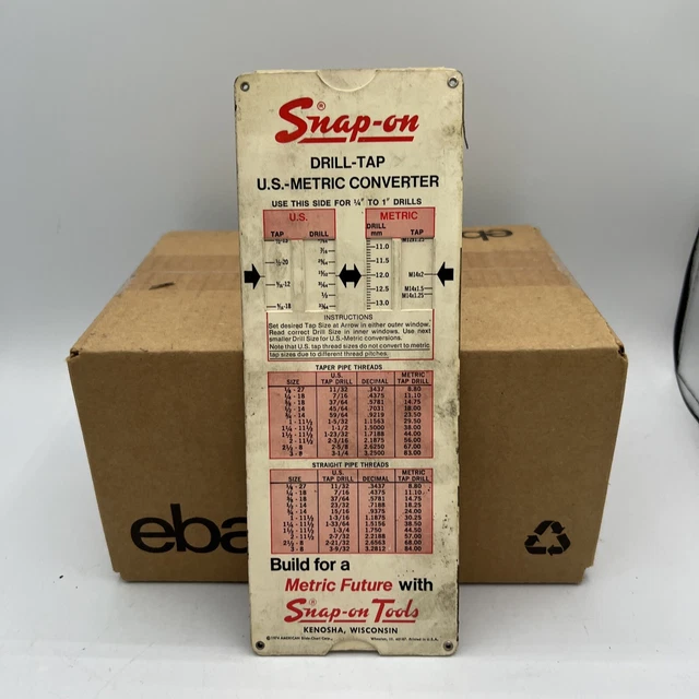 VINTAGE SNAP-ON CONVERSION Chart Drill Tap Metric Converter 1981 ...