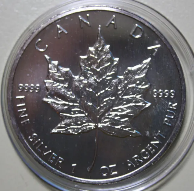 Silber, 1 Unze Kanada-Canada Maple Leaf 5 Dollars 1989 F#5520 ST-BU in Kapsel
