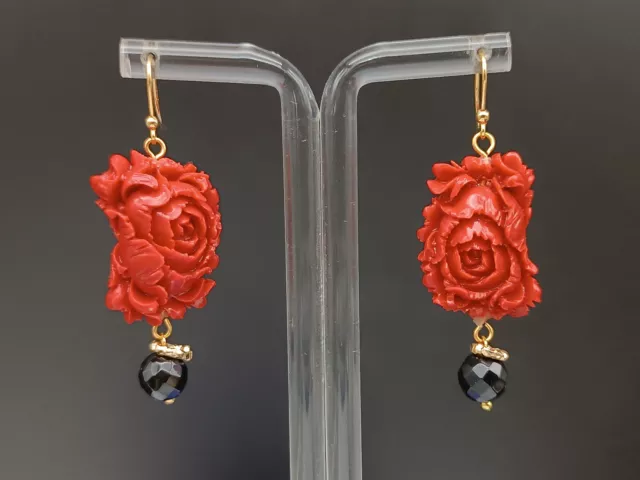 Pendientes Mujer Colgantes Rosas Pasta De Coral Rojo Ónix Plata 925