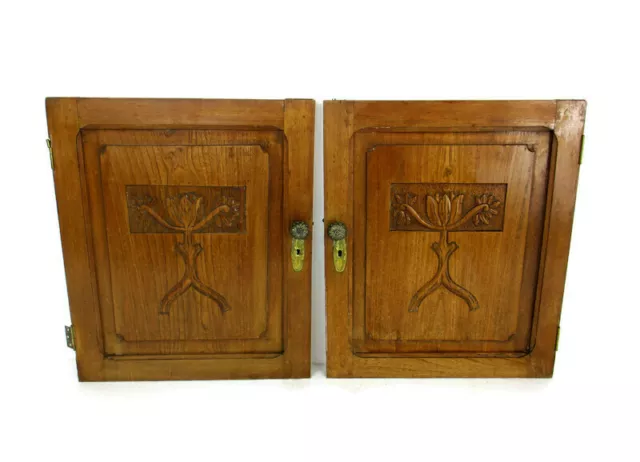 Pair Antique Hand Carved Wood Door Panels Reclaimed Architectural Trees