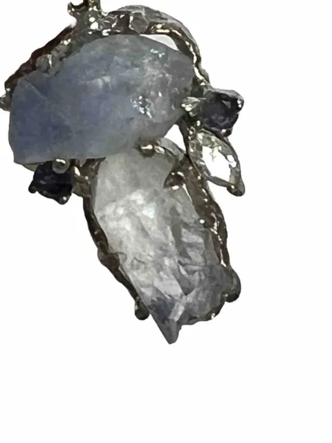 Starborn Stitchtite In Zoisite Topaz Gemstone Pendant Rhodium Plated Signed 925