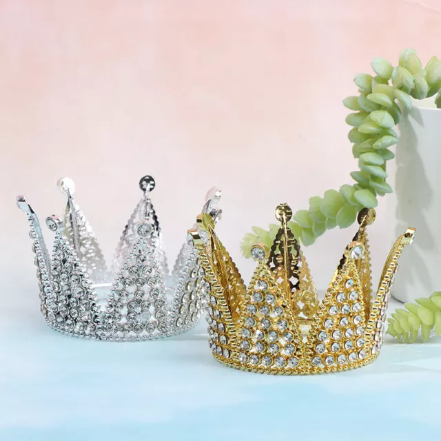 Crown Cake Topper Crystal Pearl Tiara Kids Hair Ornament Birthday Party Supplies
