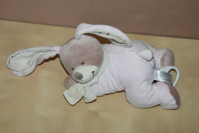 Doudou Nicotoy Simba Lapin Rose Beige Marron Echarpe Croix Musical Etat Neuf