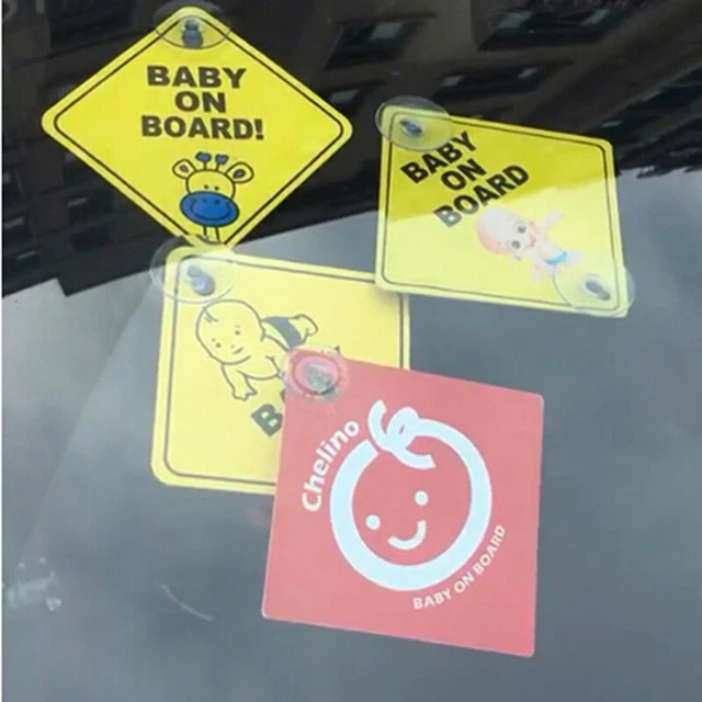 Child On Board Sticker For Cars Cobee Baby On Board Car Warning Signs 2 Pcs 5x5 - Double Suction Cups Safety Car Sign For Window Cling - Reusable Baby On Board Sticker