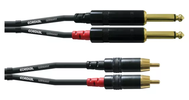 Professionelles Kabel 2x Klinke mono auf 2x Cinch mit 3m Länge für Live & Studio