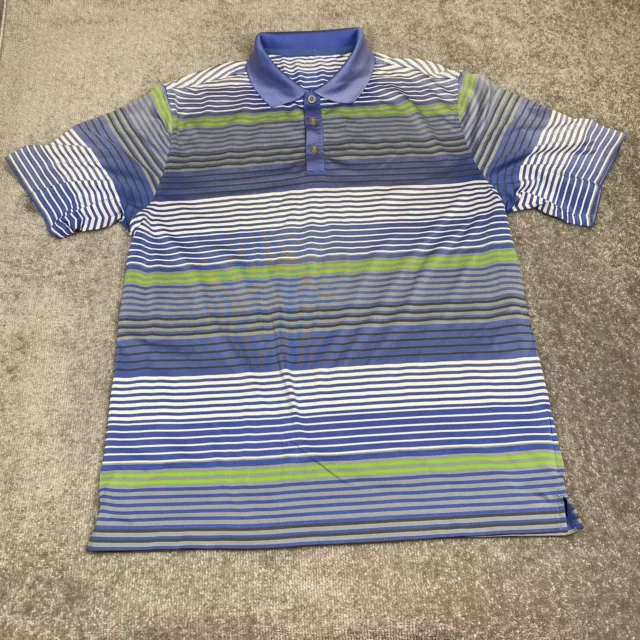 Nike Golf Polo Shirt Mens Large Blue Green Stripes Tennis Court Sport Dri-Fit
