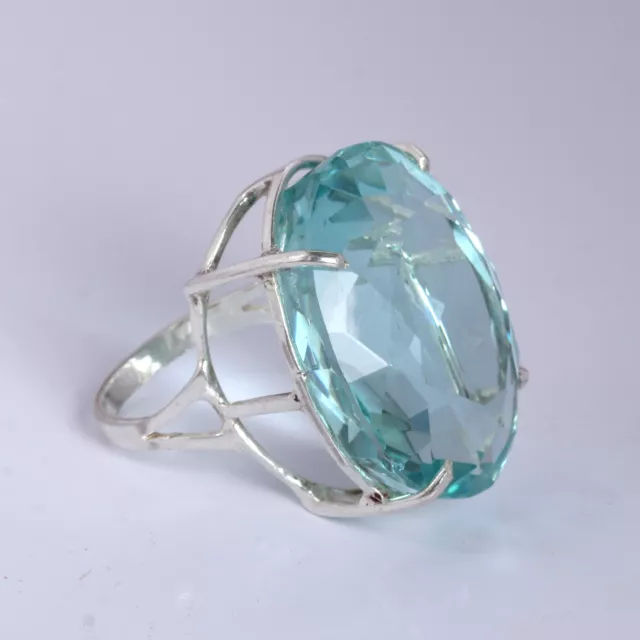 93 Karat Ovalschliff Sterling 925 Silber Synthetisch Aquamarin Ring für Hochzeit