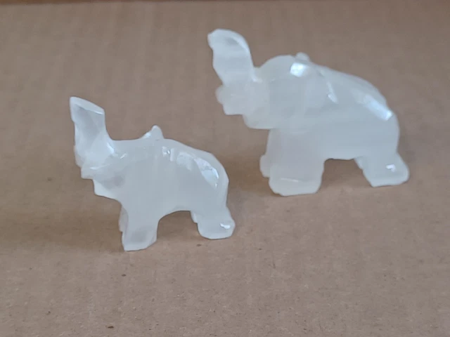 Lot of 2 Miniature ELEPHANT Carved Stone Animal Figurines ~ Preowned