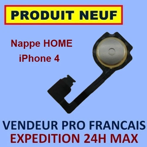 Bouton Home IPhone 4 Blanc Avec Nappe Connecteur - Pièce De Rechange, Neuf Sous Sachet