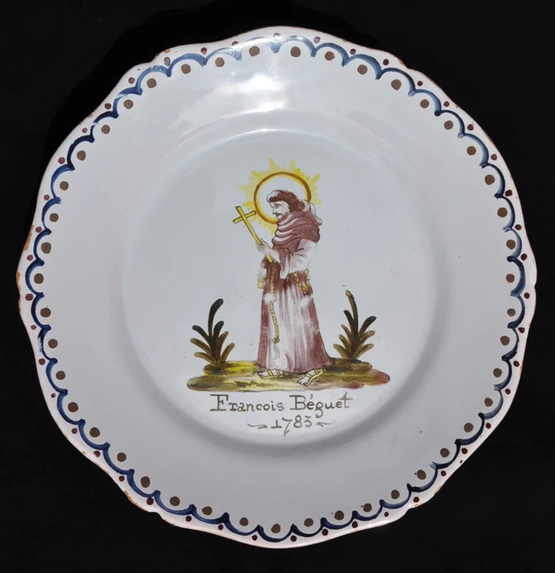 BELLE ANCIENNE ASSIETTE CERAMIQUE FAIENCE de CLAMECY NIEVRE décor MAIN