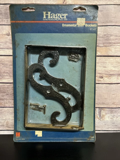 Vintage Hager Ornamental Shelf Brackets Wrought Iron Black 6”x8”
