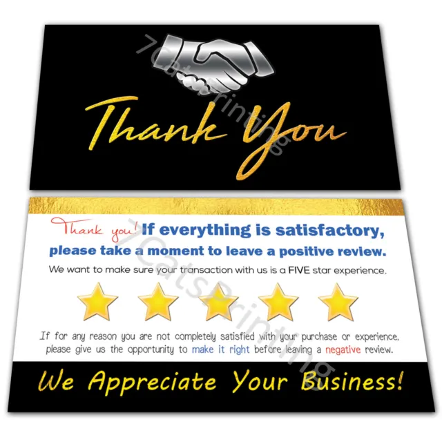 for eBay Seller Thank You Cards For Your Order Black Gold Five Stars