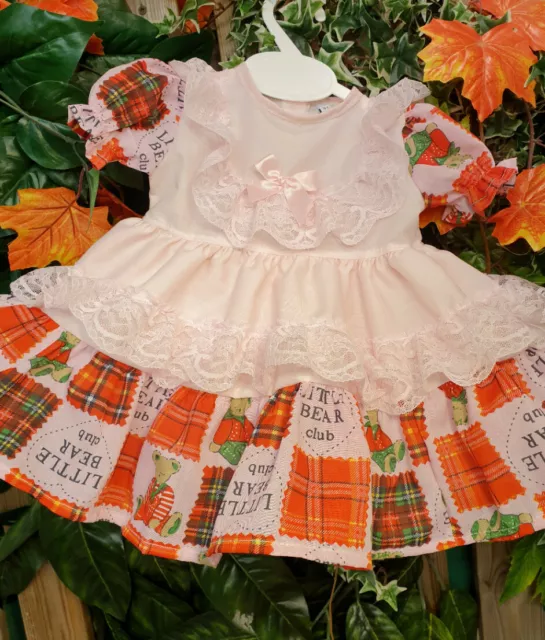 DREAM SALE 0-3 months baby girls pink teddy patchwork  traditional netted dress