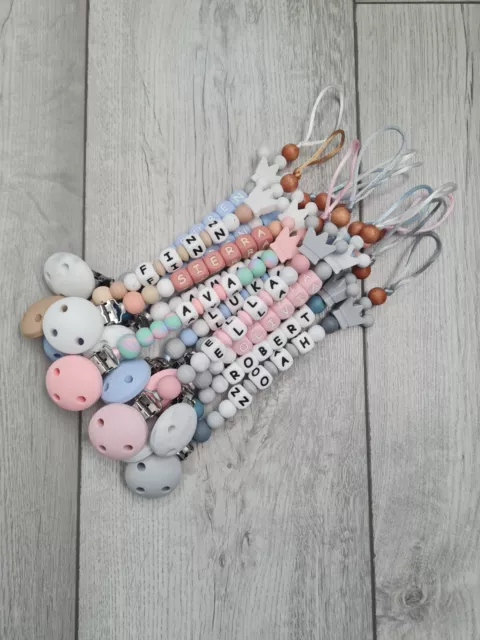 Personalised Baby Silicone Dummy Clip Pacifier Holder Soother Chain Strap Crown