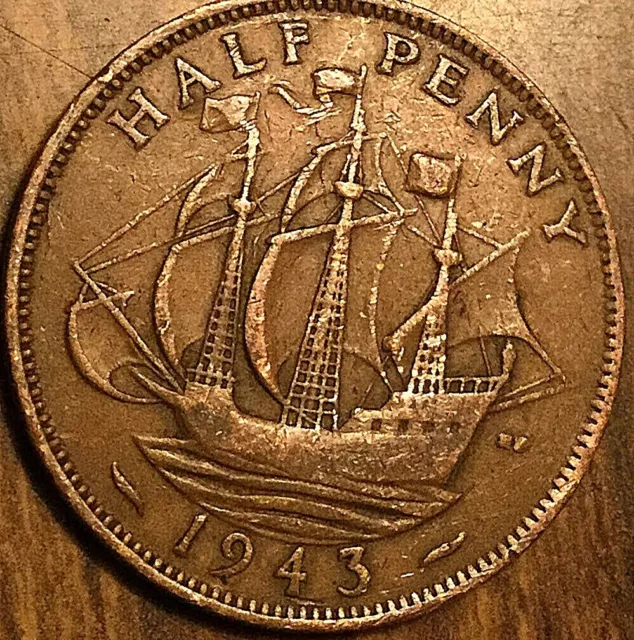 1943 Uk Great Britain Half Penny