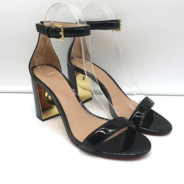 Tory Burch Cecile Sandals Black Patent Leather Size 8 Ankle Strap Heels