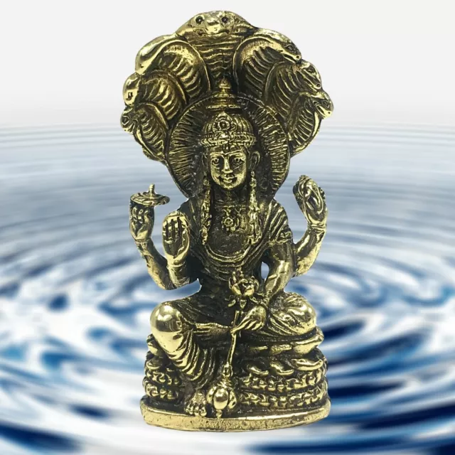 Enthroned Lord Vishnu Statue Brass Seated on Naga Murti Hindu God of Protection