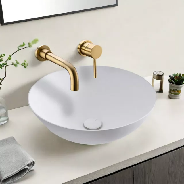 Brass Wall Mounted Swivel Spout Sink Faucet Basin Mixer Taps Brushed Brass