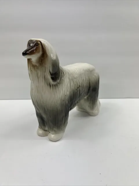 Vintage Lomonosov Porcelain Borzoi Afghan Hound Dog Gray Brown White Shiny Glaze