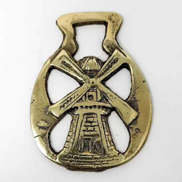 Vintage Brass Windmill Medallion Horse Saddle Bridle Ornament