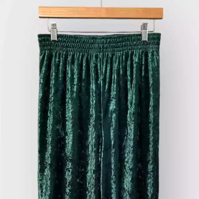 Vintage 80s 90s High Rise Wide Leg Crushed Velvet Pants Womens M/L Green Goucho 2