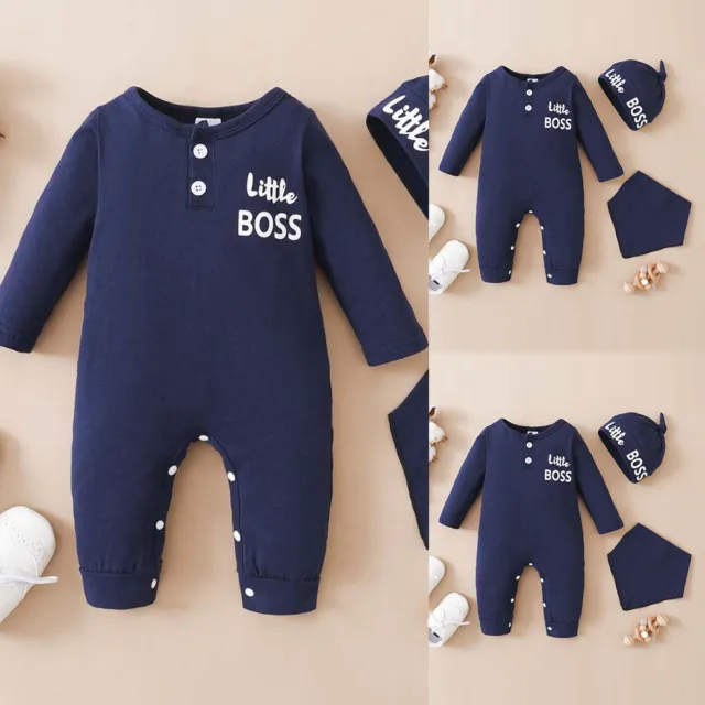 3PCS Newborn Baby Boys Outfits Toddler Jumpsuit Romper Playsuit Clothes Set UK