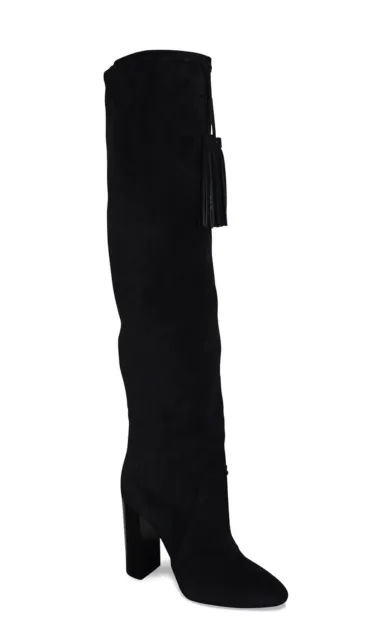 NEW AUTH SAINT Laurent YSL Meurice Tassel Black Suede Thigh High Boots ...