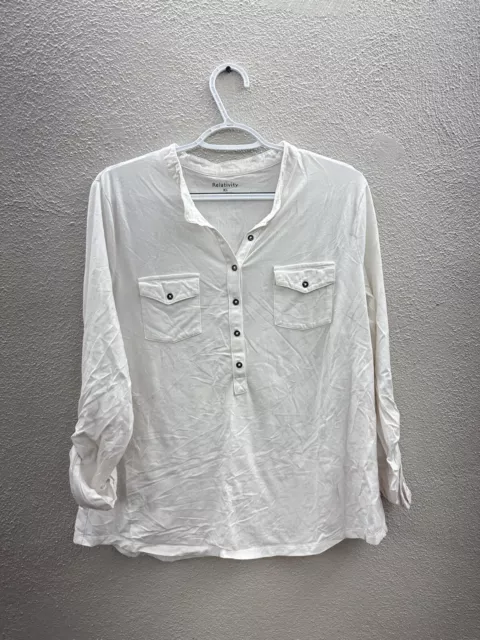 Womens Relativity White Henley Long Sleeve Shirt Size XL