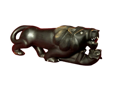 Ebony Tiger Sculpture 34 cm x 10 cm x 12 cm