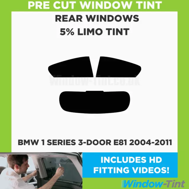 Pre Cut Window Tint for BMW 1 Series 3-Door Hatch E81 2004-11 5% Limo Black Rear