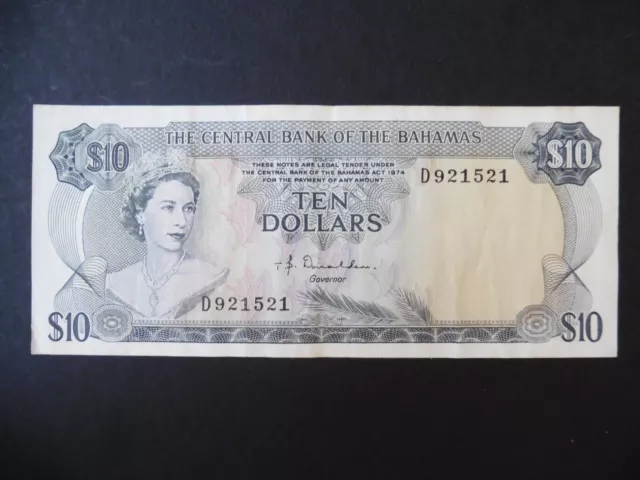 Billete ~ Bahamas diez dólares $10 1974 D921521
