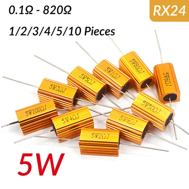 5W Watt High Power Golden Aluminium Load Metal Resistor Wire Wound 0.1-820 ohm