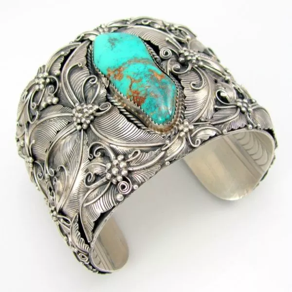 925 Silver Carve Turkish Handmade Turquoise Bracelet Men Women Party Jewelry