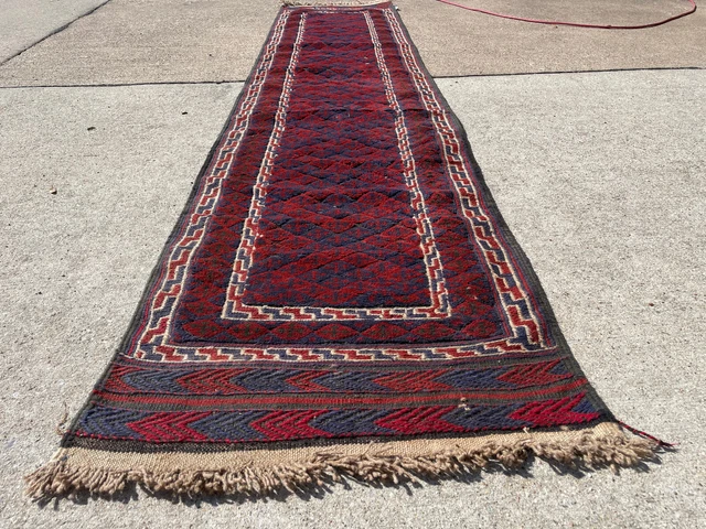 2x9 VINTAGE RUNNER WOOL RUG HANDMADE oriental geometric red blue SOUMAK KILIM 2x9 VINTAGE RUNNER WOOL RUG HANDMADE oriental geometric red blue SOUMAK KILIM