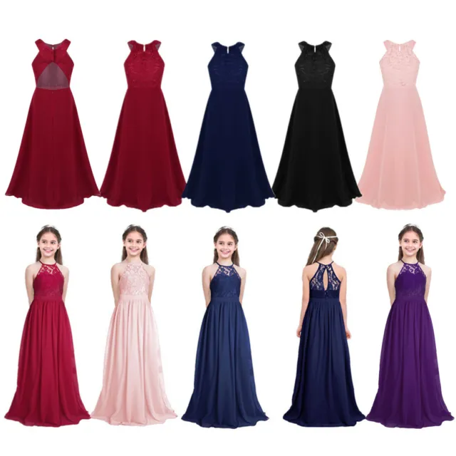 Kids Girls Chiffon Flower Dress Wedding Bridesmaid Pageant Formal Party Gowns