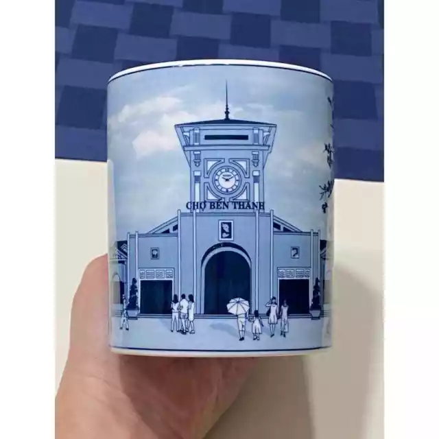 Minh Long Porcelain Blue Coffee Mug Ben Thanh Market Vietnam 12 Oz.