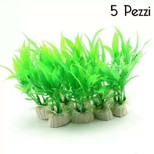 Set 5 Pianta 12 Cm Piantina Artificiale Per Acquario Piante Finte Plastica Verde