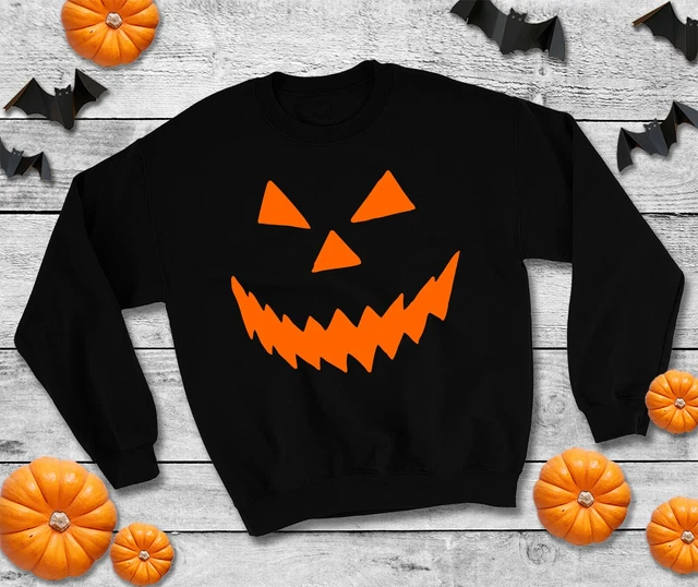 Maglione viso zucca di Halloween - Felpa spettrale denti bianchi arancioni top divertente
