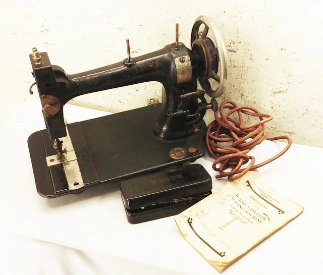 VTG ANTIQUE WHITE S.M. co treadle sewing machine cast iron cleveland