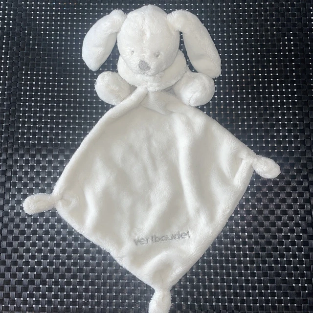 Ca7 Doudou Mouchoir Vertbaudet Lapin Blanc Brodé 40Cm Comme Neuf