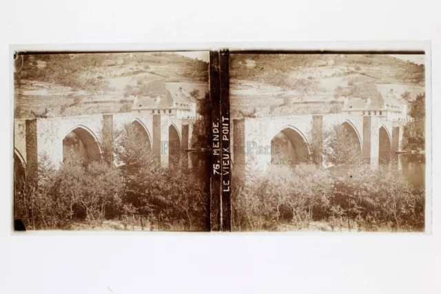 Mende Lozère Le Vieux Pont France Plaque de verre stereo 6x13cm
