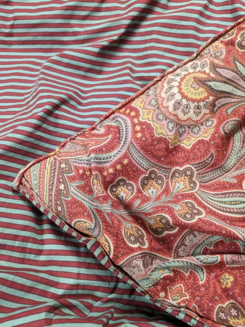 Ralph Lauren Reversible Red Green Paisley & Striped Queen Comforter Bedspread