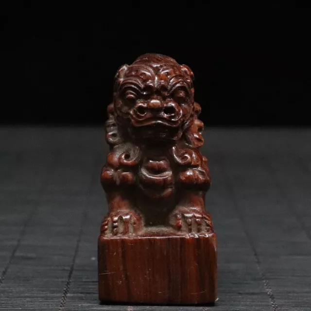 Chinese Natural Boxwood Handmade Exquisite lion Statues 95090