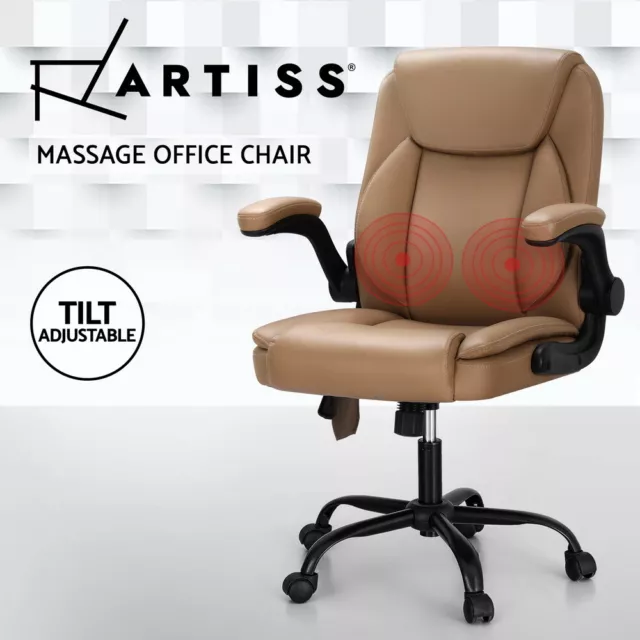 Artiss Massage Office Chair 2 Point Computer Gaming Chairs PU Leather Espresso